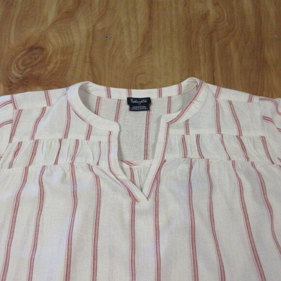 SPLENDID Linen Blend Blouse Womens XL Yoked Red White Strip V Neck Top Shirt NWT - Picture 3 of 12